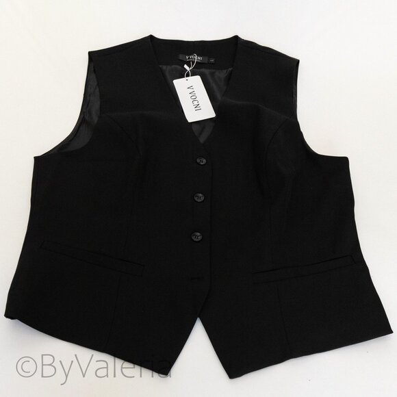 Women's Suit Vest Lined V-Neck, size L black, adjustable back strap - Picture 2 of 10